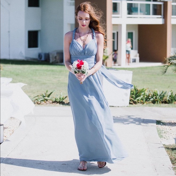 Christina Wu Dresses & Skirts - Christina Wu Dusty Blue Halter Chiffon Bridesmaid Dress